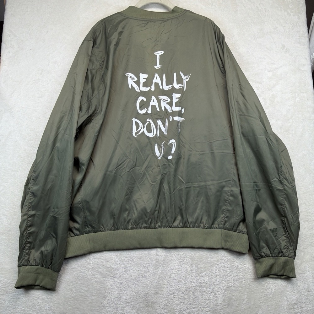 Wildfang I Really Care Don't U Bomber Jacket Green XXL 2018 Statement